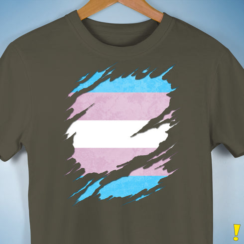 Transgender Pride Flag Ripped Reveal Premium Unisex T-Shirt - Army